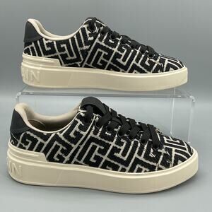 NEW Balmain Paris Women’s Monogram Jacquard B-Court Trainers Black Size 5